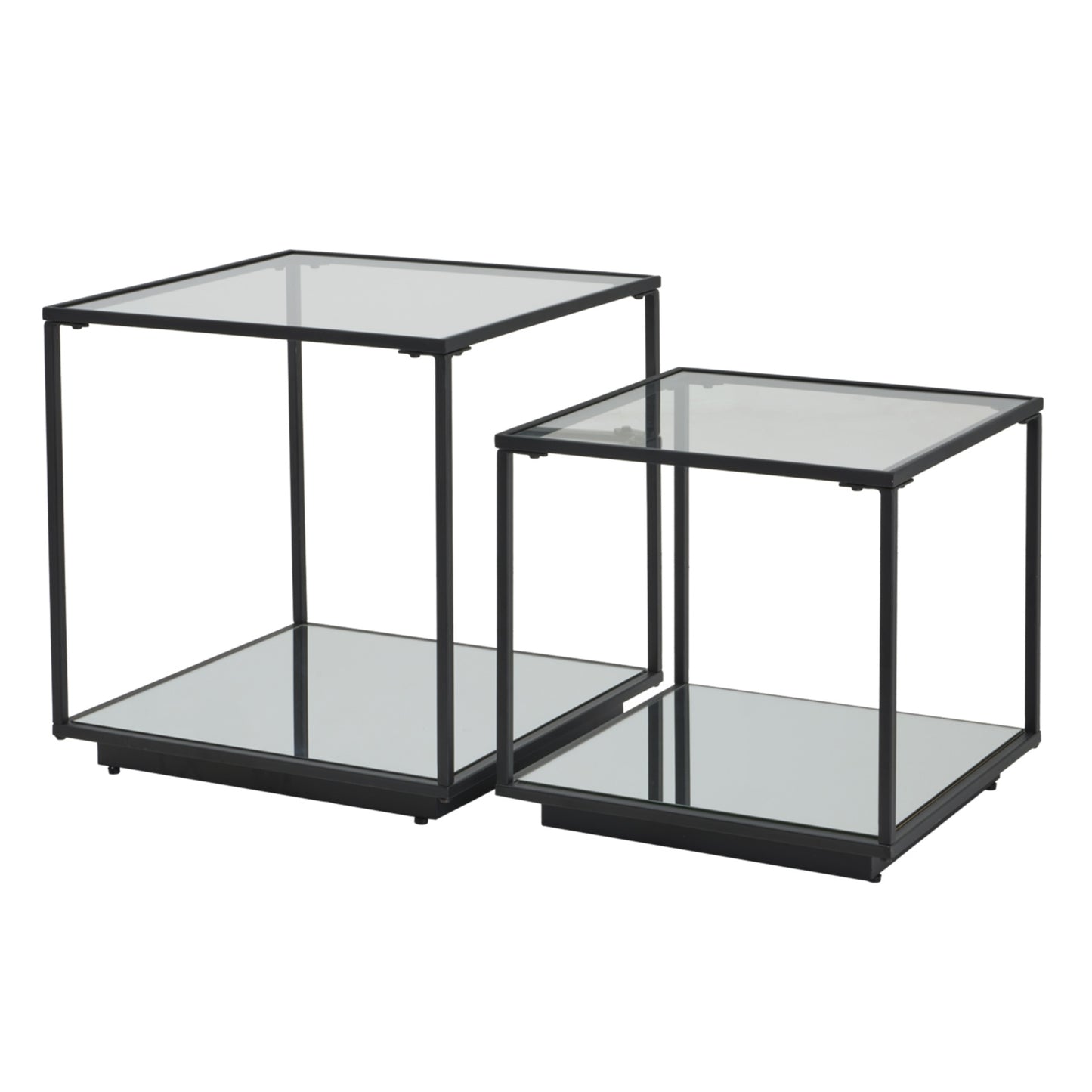 Luca Side Table Set of 2 - Black Metal with Glass Top - Industrious Decor