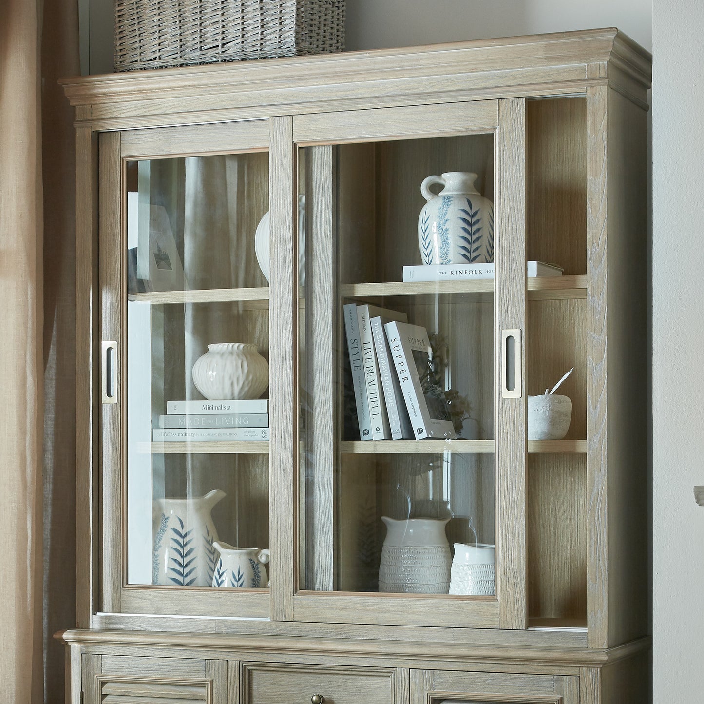 Louvred Glass Sliding Door Dresser Top - Natural Oak - Industrious Decor