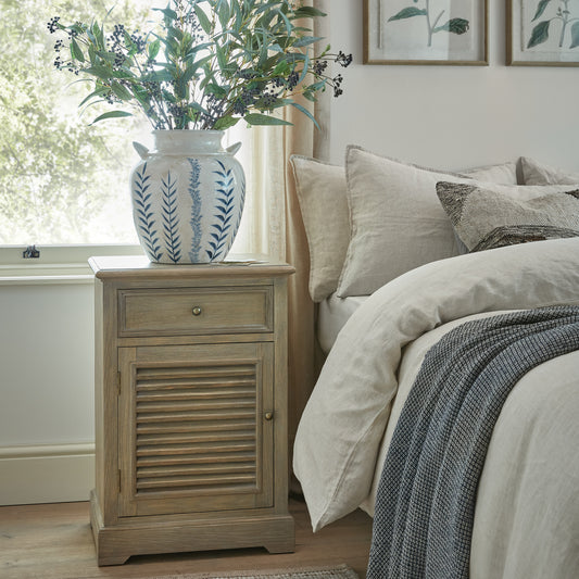 Louvred 1 Drawer 1 Door Bedside Cabinet - Left Hand - Natural Oak - Industrious Decor