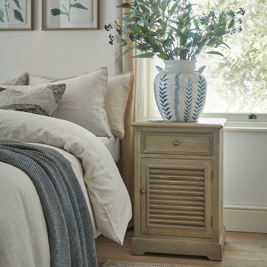 Louvred 1 Drawer 1 Door Bedside Cabinet - Right Hand - Natural Oak - Industrious Decor