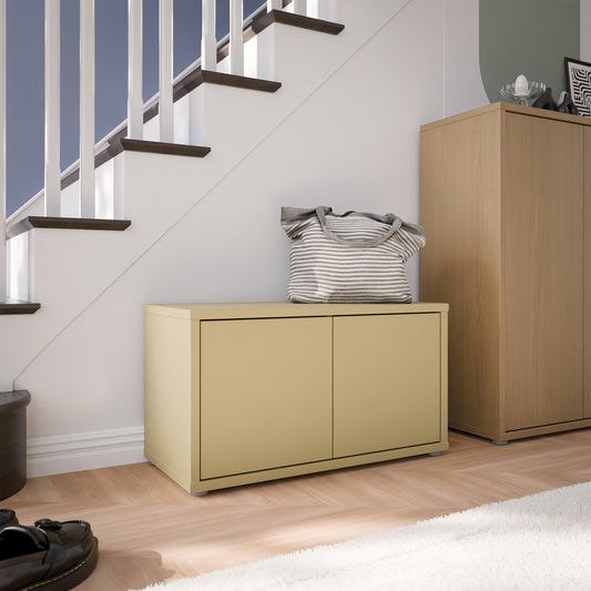 Bloc 2 Door Storage Bench in Butter Yellow - Industrious Decor