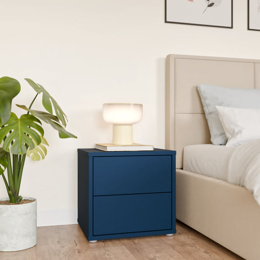 Bloc 2 Drawer Low Bedside Cabinet in Night Blue - Industrious Decor