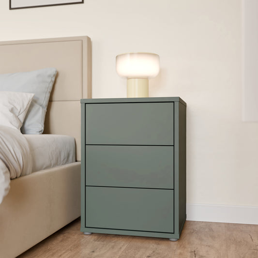 Bloc 3 Drawer Bedside Cabinet in Sage Green - Industrious Decor