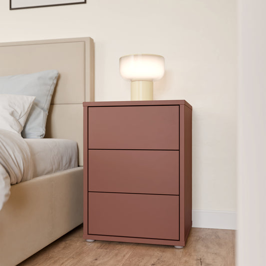 Bloc 3 Drawer Bedside Cabinet in Terracotta - Industrious Decor