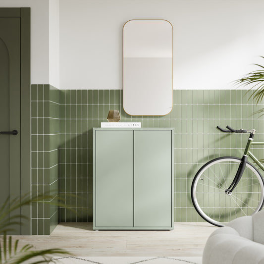 Bloc 2 Door Shoe Cabinet in Sage Green - Industrious Decor