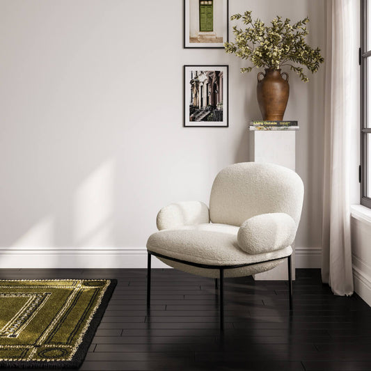 Floss Accent Chair - Ivory Boucle with Metal Legs - Industrious Decor