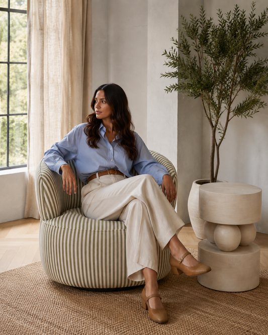 Hugo Olive Stripe Accent Chair