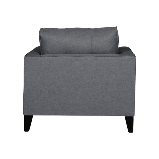 Dalton armchair at angle showing seat and back profile in durable charcoal fabric