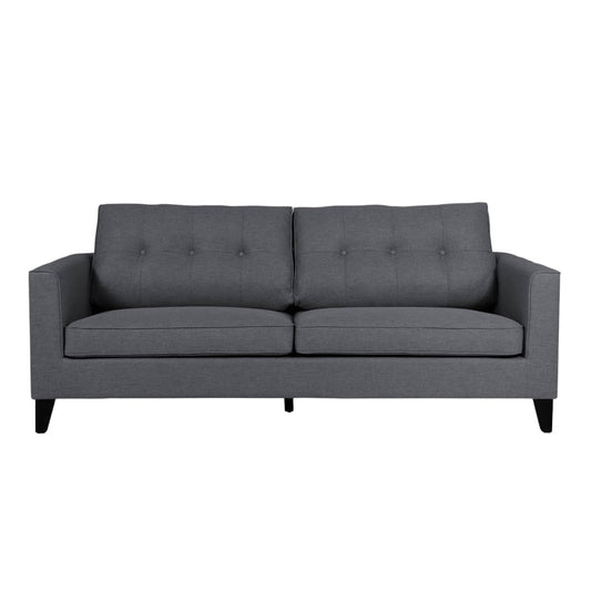 Dalton 3 Seater sofa at angle showing seat depth and back profile in durable charcoal fabric