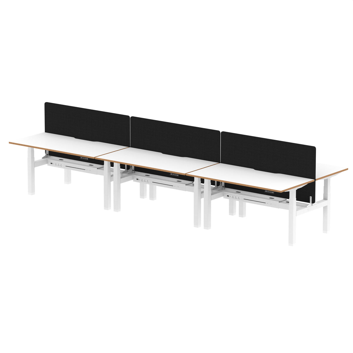 Rowan Back-to-Back Height Adjustable Bench Desk 1600mm 6 Person Black Screen - Industrious Decor