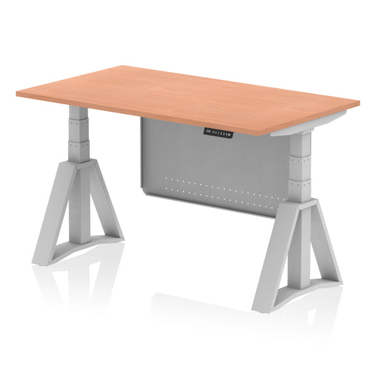 Air Height Adjustable Desk without Cable Ports With Steel Modesty Panel With Piste Foot 1400 Beech Silver - Industrious Decor
