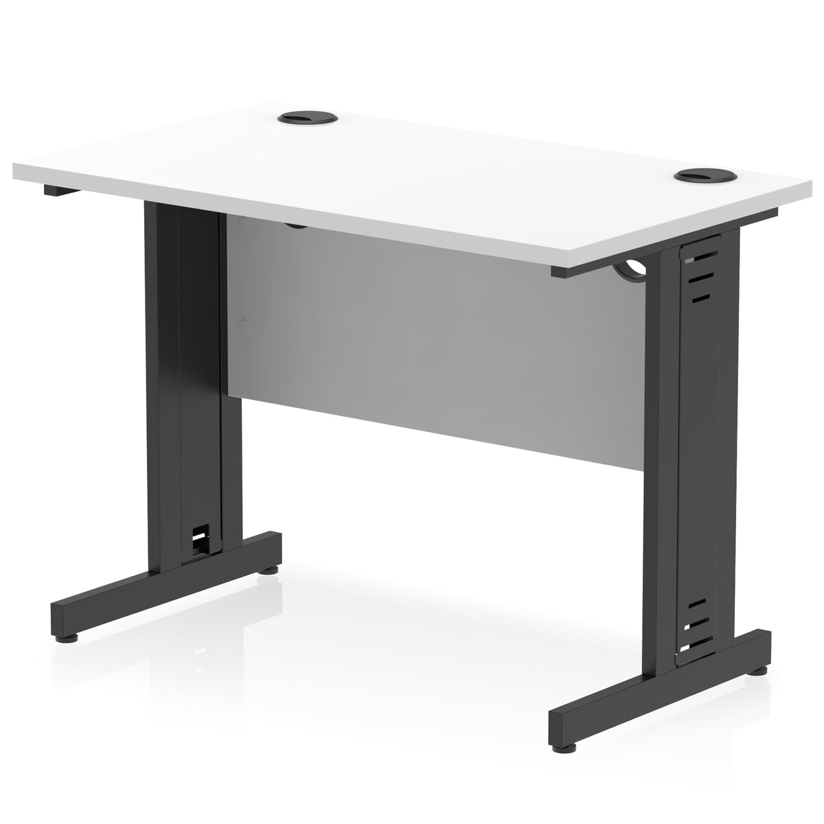 ID Workplace Slimline Cable Managed Desk – 1000mm White Black - Industrious Decor