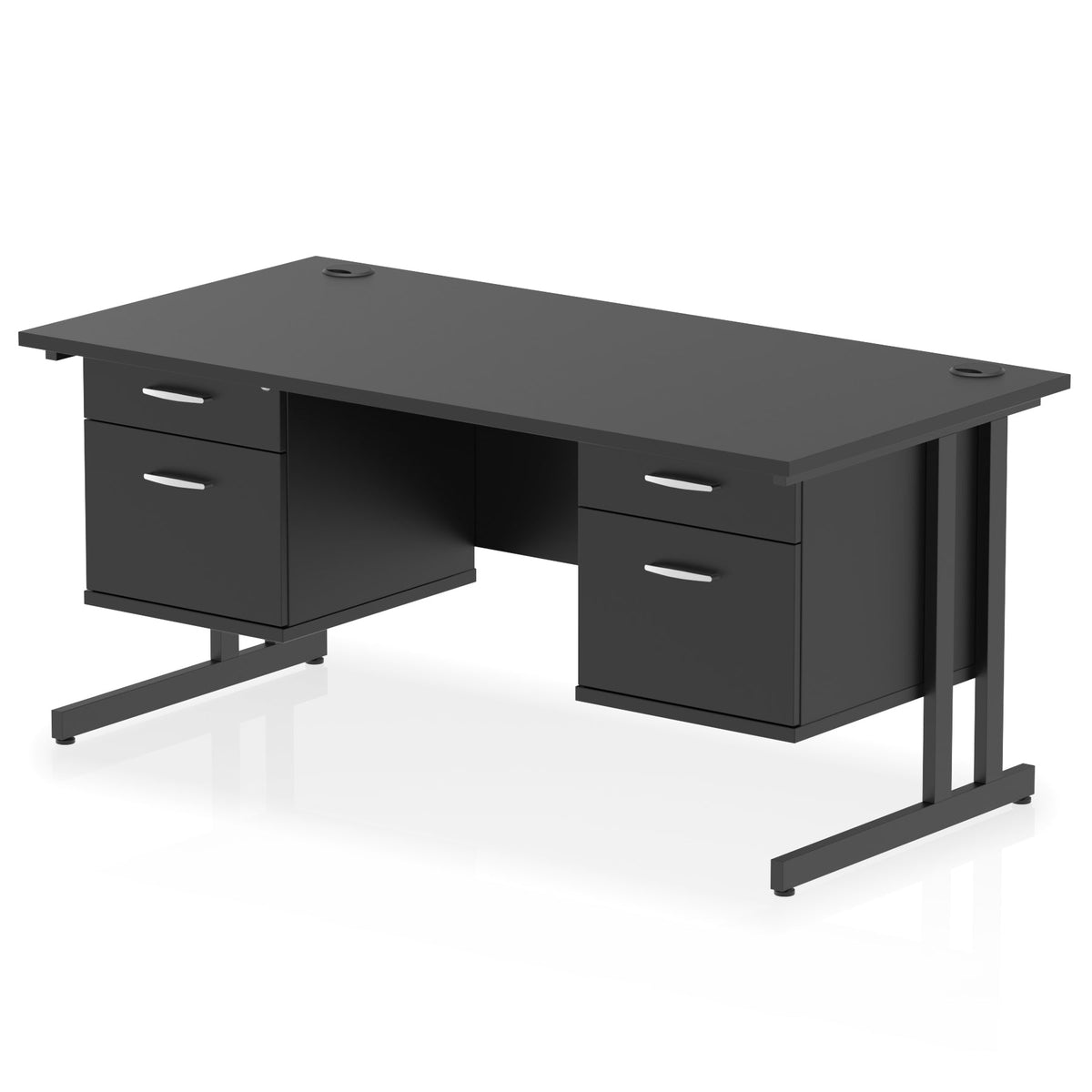 ID Workplace Cantilever Desk with Double 2-Drawer Pedestals Black Black - Industrious Decor