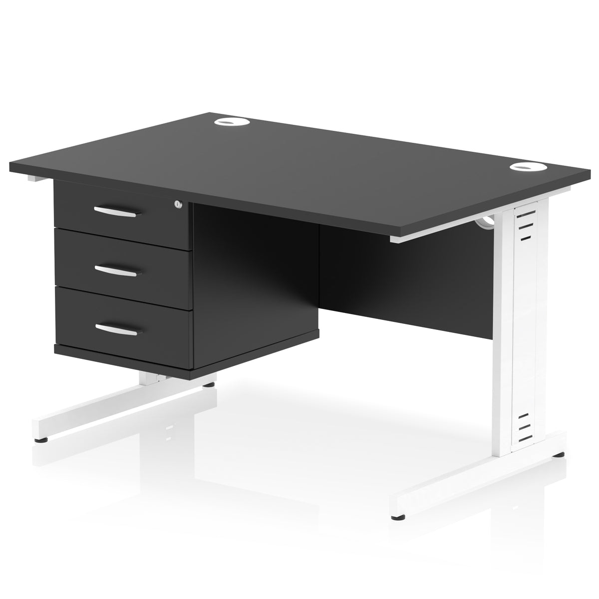 ID Workplace Cable Managed Desk – 1200mm Black 3 Drawer White - Industrious Decor