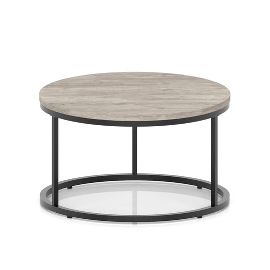 Impulse Round Coffee Table With Metal Frame Grey Oak 800mm Black - Industrious Decor