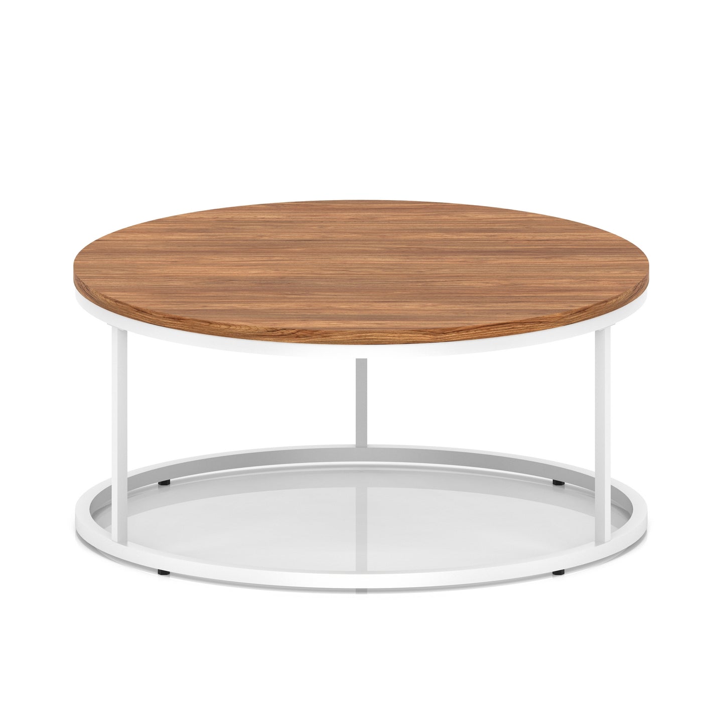 Impulse Round Coffee Table With Metal Frame Walnut 1000mm White - Industrious Decor