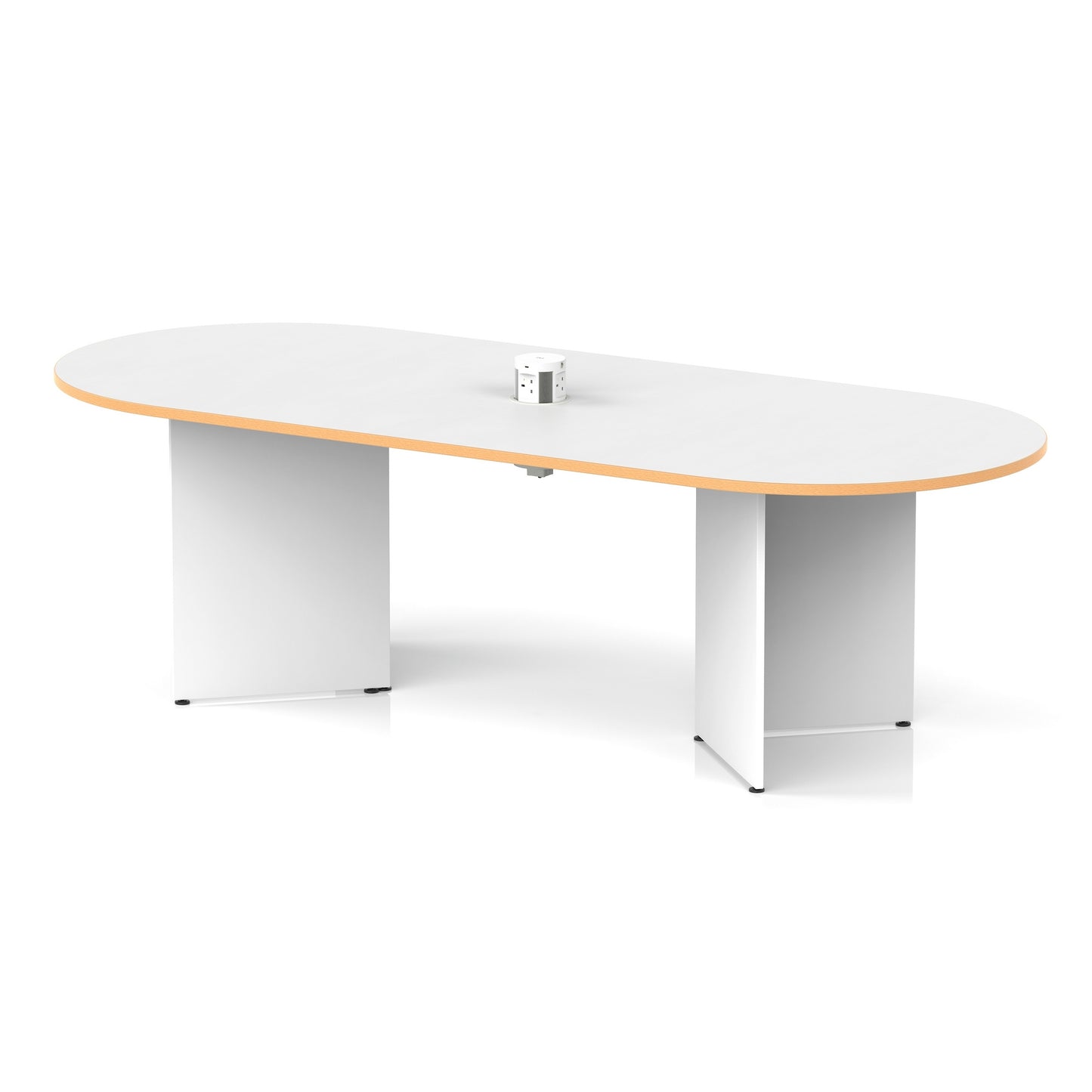 Impulse Volta Boardroom Table With Pop-up Power Module Arrowhead Leg White Top Natural Wood Edge 2400mm White - Industrious Decor