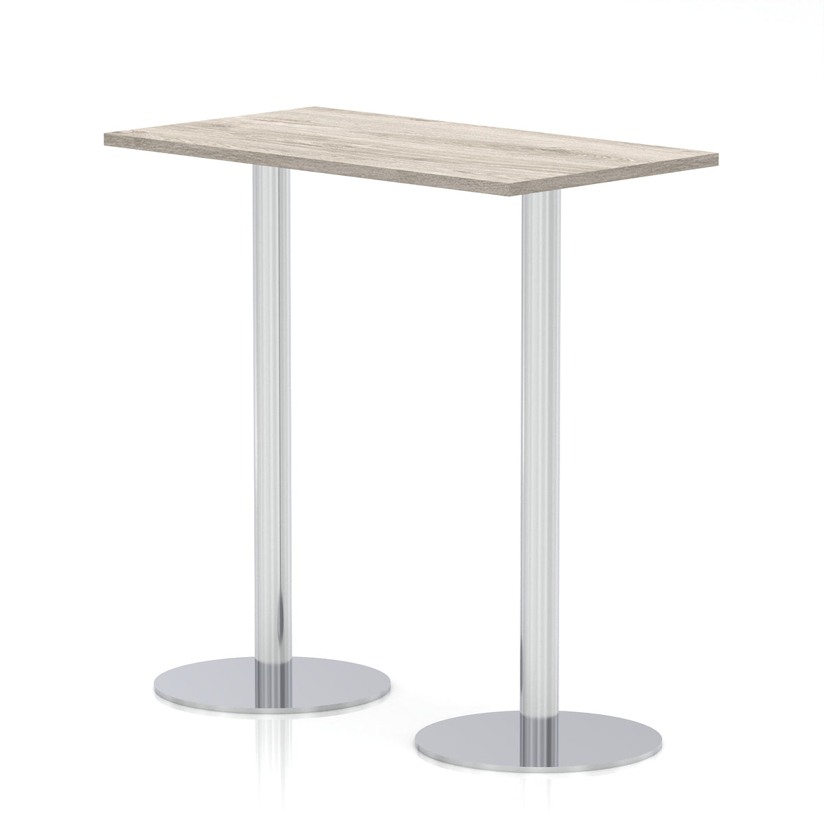 Arlo Slimline Rectangular Poseur Table – Silver Base Grey Oak 1200 1145mm - Industrious Decor