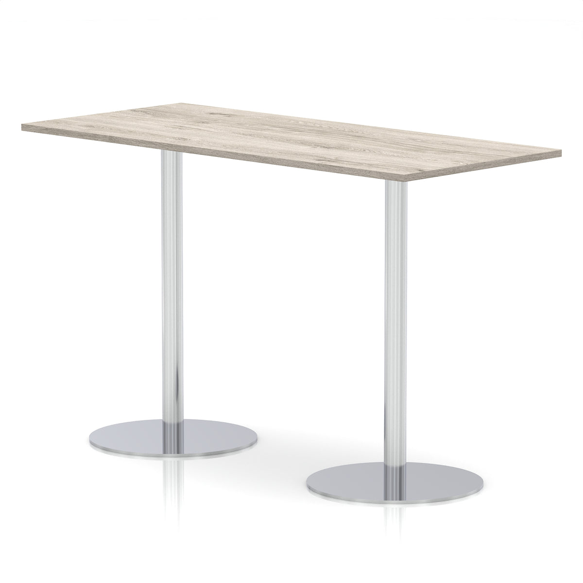 Arlo Rectangular Poseur Table – Silver Base Grey Oak 1800 1145mm - Industrious Decor