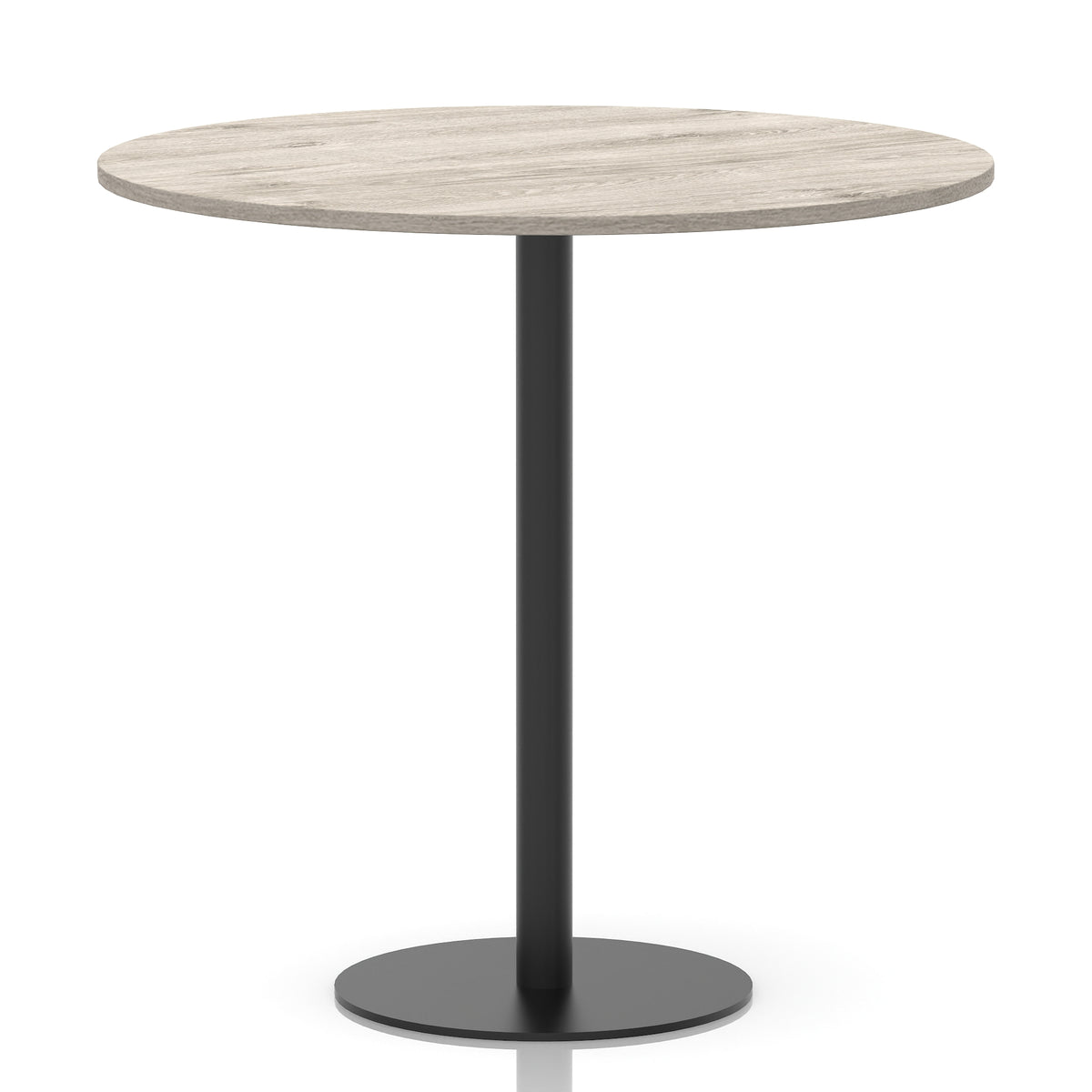 Tavren Round Poseur Table – Black Base Grey Oak 1200 1145mm - Industrious Decor