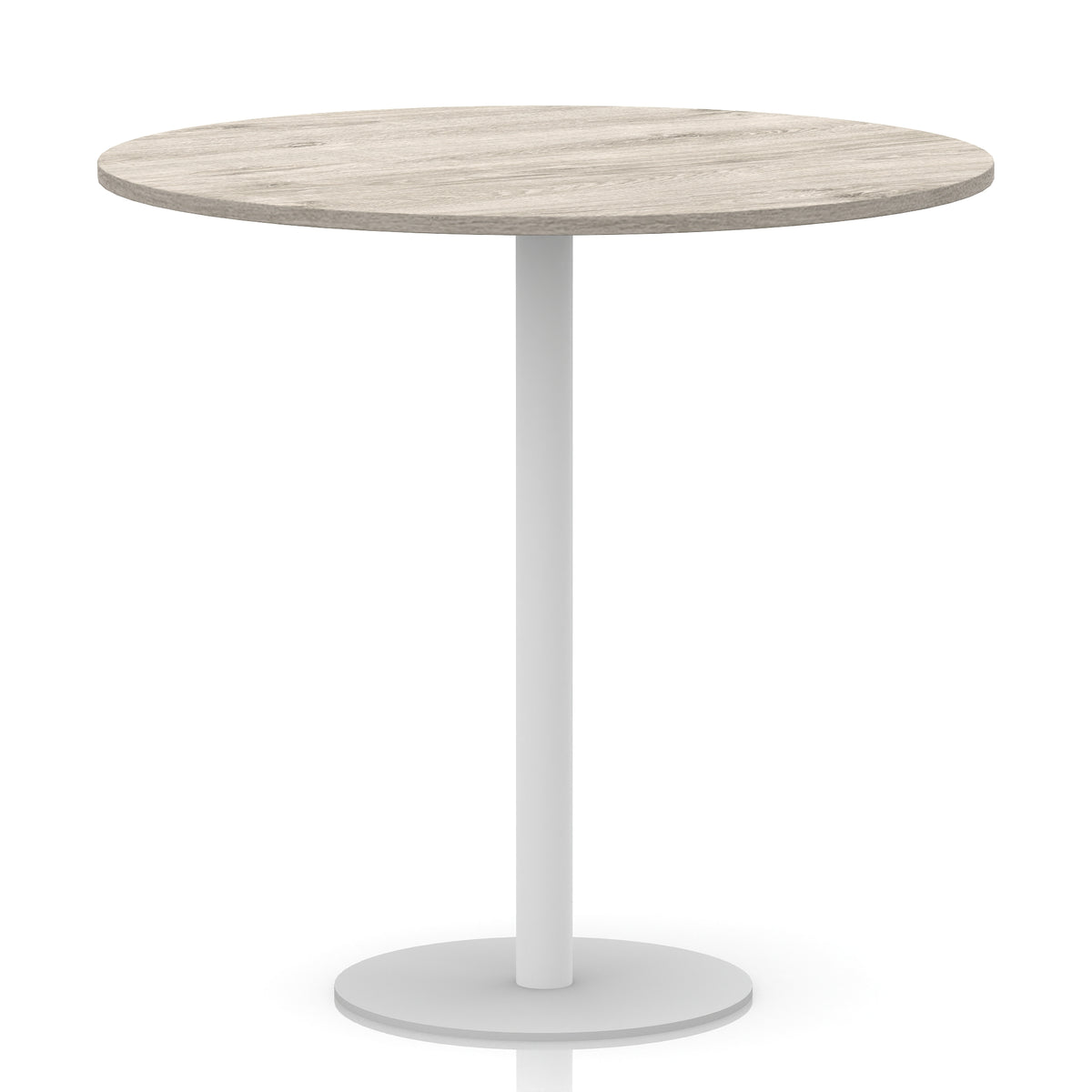 Arlo Round Poseur Table – White Base Grey Oak 1200 1145mm - Industrious Decor
