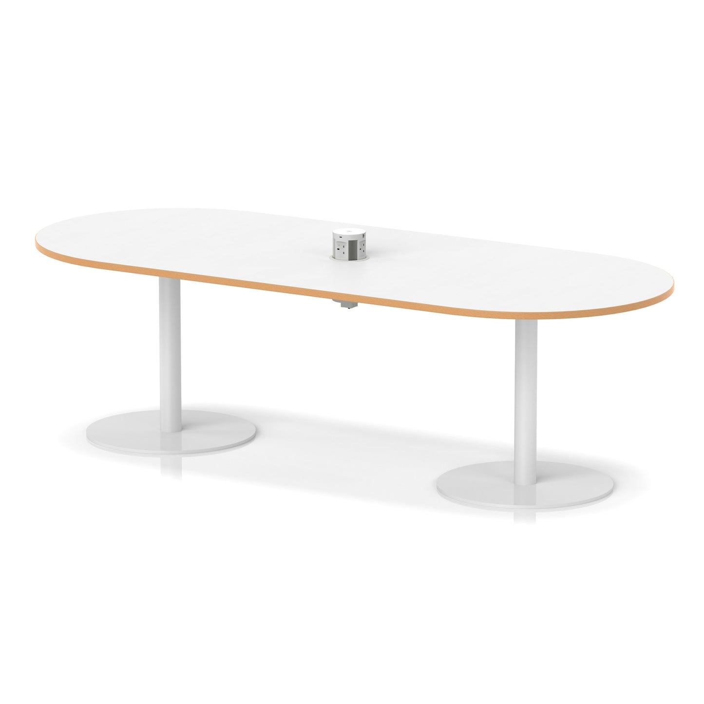 Italia Volta Poseur Boardroom Table With Pop-up Power Module White Top Natural Wood Edge 2400mm White - Industrious Decor