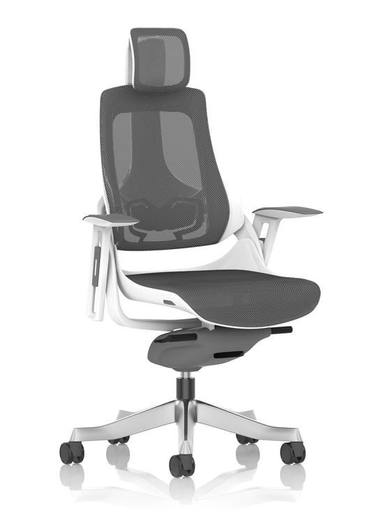 Zure High Back White Shell Mesh Executive Office Chair with Arms Charcoal Mesh Charcoal Mesh With Headrest - Industrious Decor