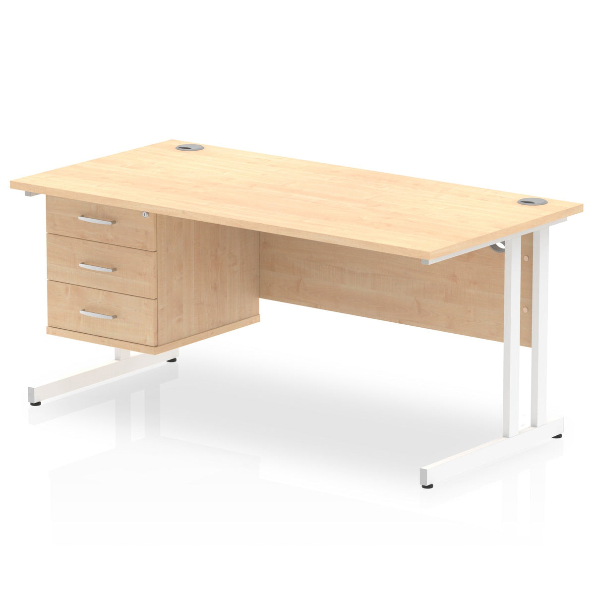 ID Workplace Cantilever Desk with 3 Drawer Fixed Pedestal Maple White - Industrious Decor
