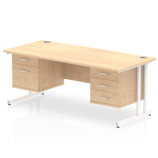ID Workplace Cantilever Desk with 2-Drawer & 3-Drawer Pedestals Maple White - Industrious Decor