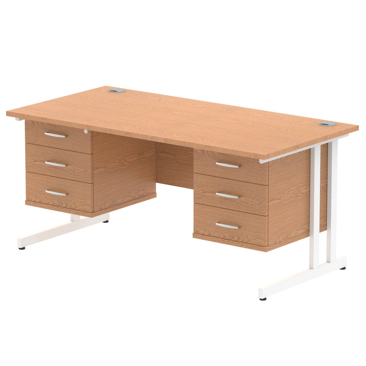 ID Workplace Cantilever Desk with Double 3-Drawer Pedestals Oak White - Industrious Decor