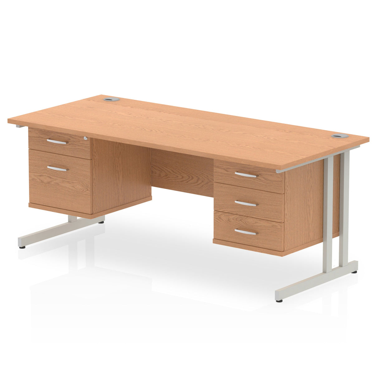 ID Workplace Cantilever Desk with 2-Drawer & 3-Drawer Pedestals Oak Silver - Industrious Decor