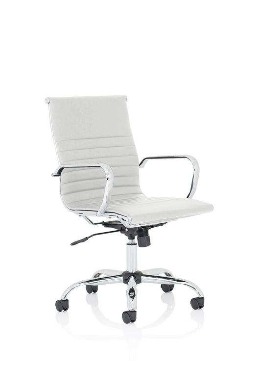 Nola Black Leather Executive Office Chair with Arms Medium White Leather - Industrious Decor
