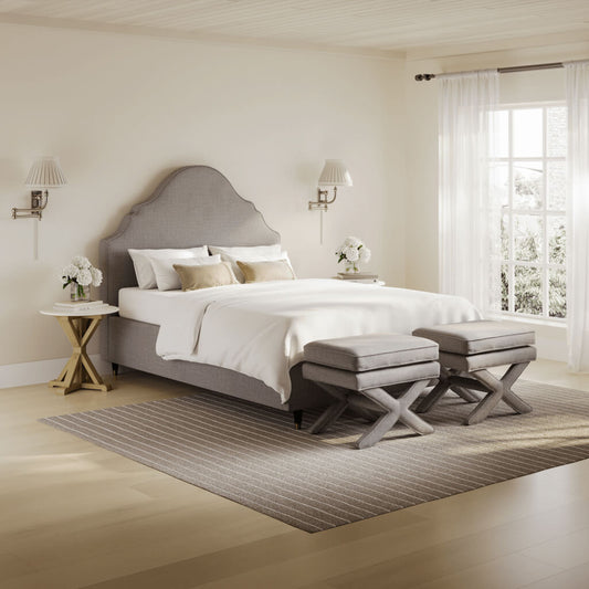Windsor Double Size Bed Frame- Light Grey Velvet - Industrious Decor
