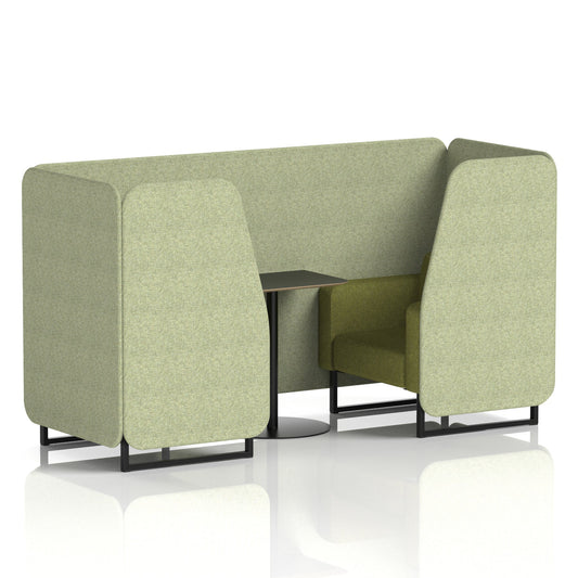 Commercial 2 Seater Privacy Booth with Black Table – Two Tone – Crib 5 Rivet - Burnish Panels And Olive Sofa Black - Industrious Decor