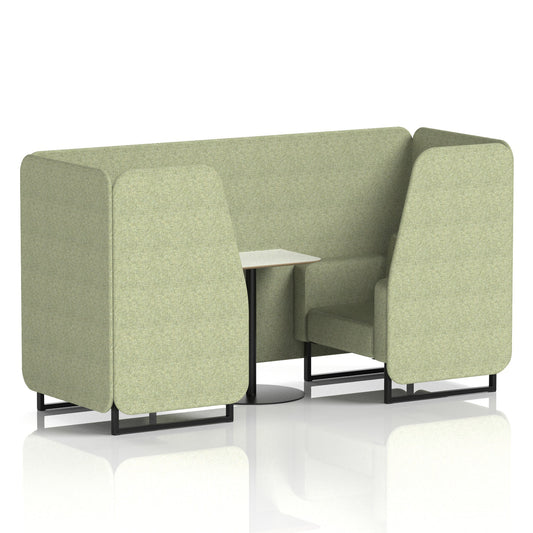 Commercial 2 Seater Privacy Booth with White Table – Single Tone – Crib 5 Rivet - Burnish Panels And Sofa Black - Industrious Decor