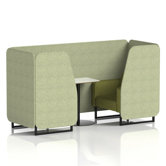 Commercial 2 Seater Privacy Booth with White Table – Two Tone – Crib 5 Rivet - Burnish Panels And Olive Sofa Black - Industrious Decor