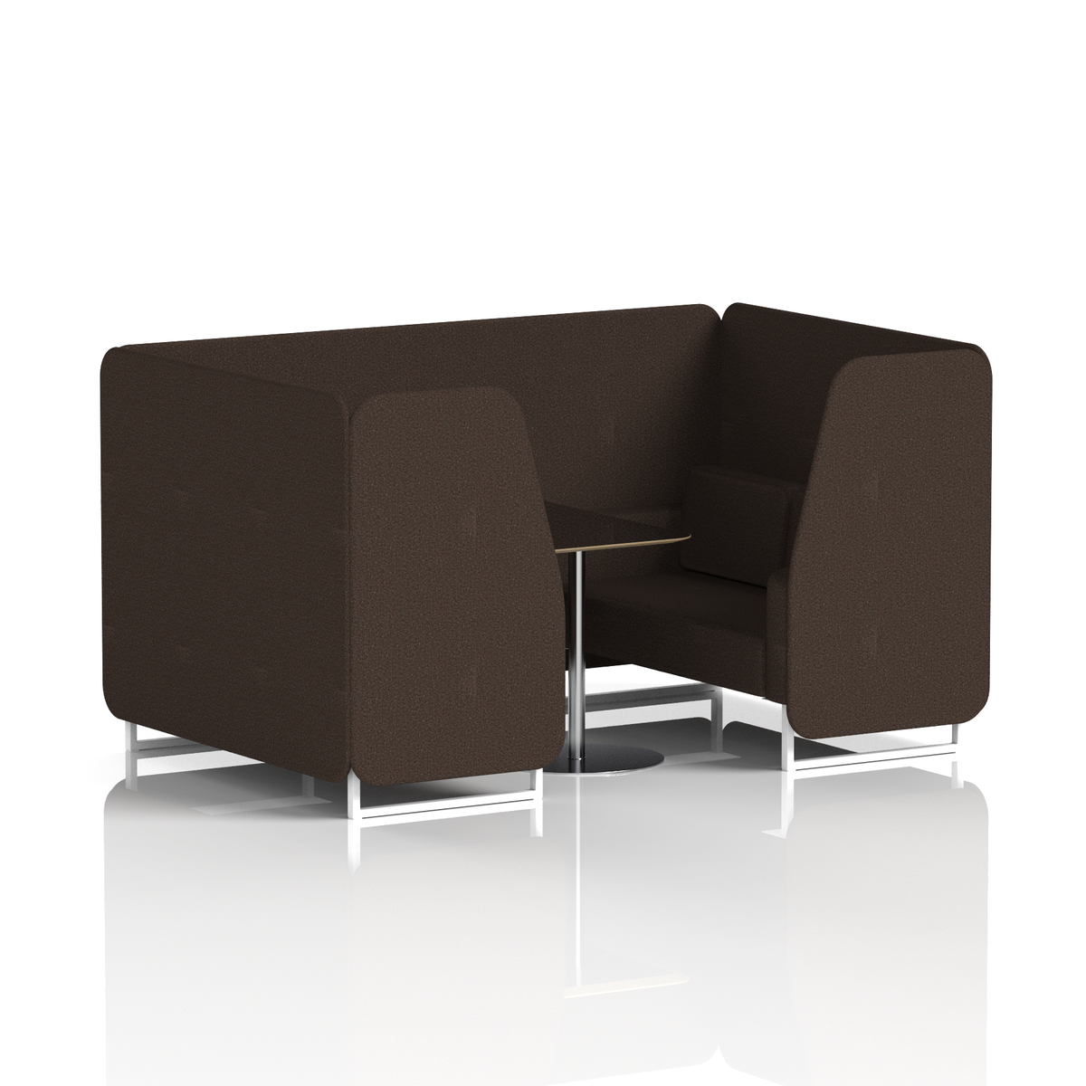 Commercial 4 Seater Privacy Booth with Black Table – Single Tone – Crib 5 Synergy - Wed Panels And Sofa White - Industrious Decor