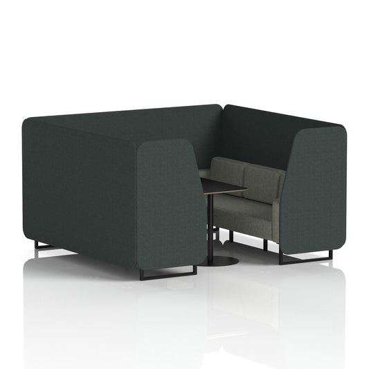 Commercial 6 Seater Privacy Booth with Black Table – Two Tone – Crib 5 Rivet - Charcoal Panels And Vitreous Sofa Black - Industrious Decor