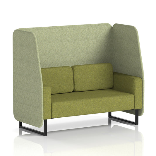 Commercial 2 Seater Open Privacy Booth – Two Tone – Crib 5 Rivet - Burnish Panels And Olive Sofa Black - Industrious Decor