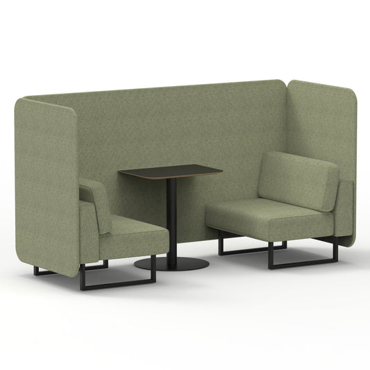 Commercial 2 Seater Privacy Booth – Bench with Black Table – Single Tone – Crib 5 Rivet - Burnish Panels And Sofa Black - Industrious Decor