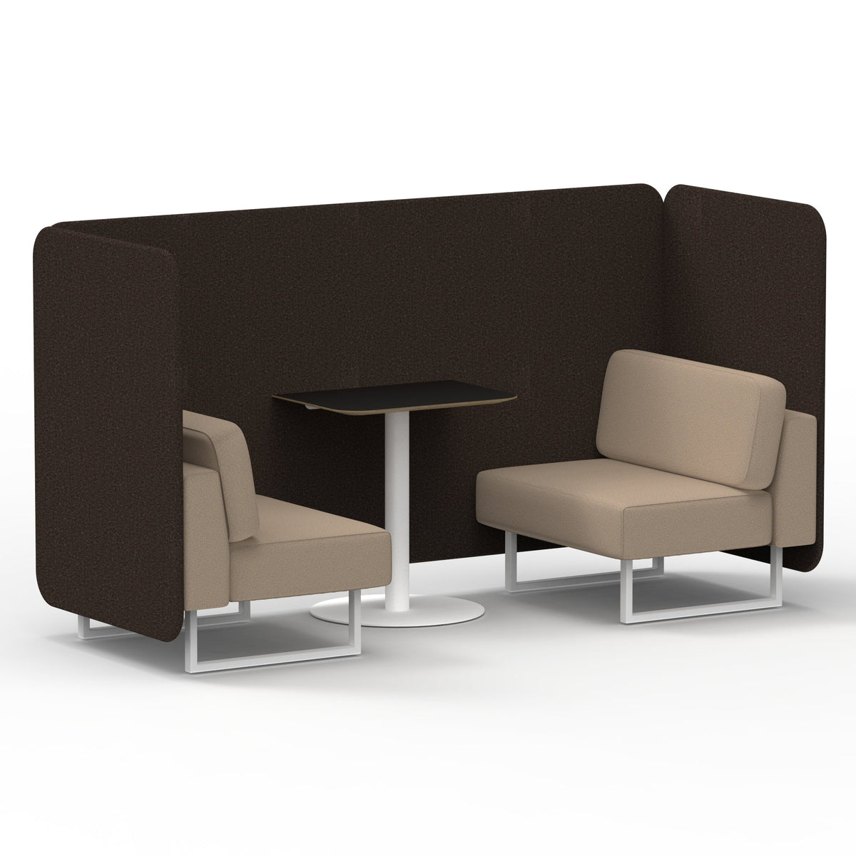 Commercial 2 Seater Privacy Booth – Bench with Black Table – Two Tone – Crib 5 Synergy - Wed Panels And Affix Sofa White - Industrious Decor