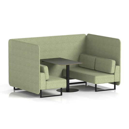 Commercial 4 Seater Privacy Booth – Bench with Black Table – Single Tone – Crib 5 Rivet - Burnish Panels And Sofa Black - Industrious Decor