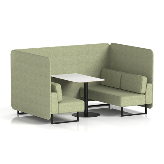Commercial 4 Seater Privacy Booth – Bench with White Table – Single Tone – Crib 5 Rivet - Burnish Panels And Sofa Black - Industrious Decor