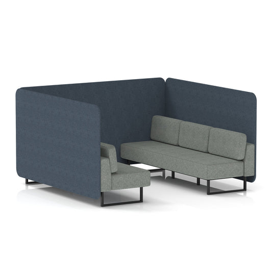 Commercial 6 Seater Privacy Booth – Bench – Two Tone – Crib 5 Rivet - Crucible Panels And Prime Sofa Black - Industrious Decor
