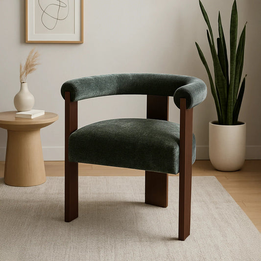 Brook Dining Chair — Dark Green Chenille - Industrious Decor