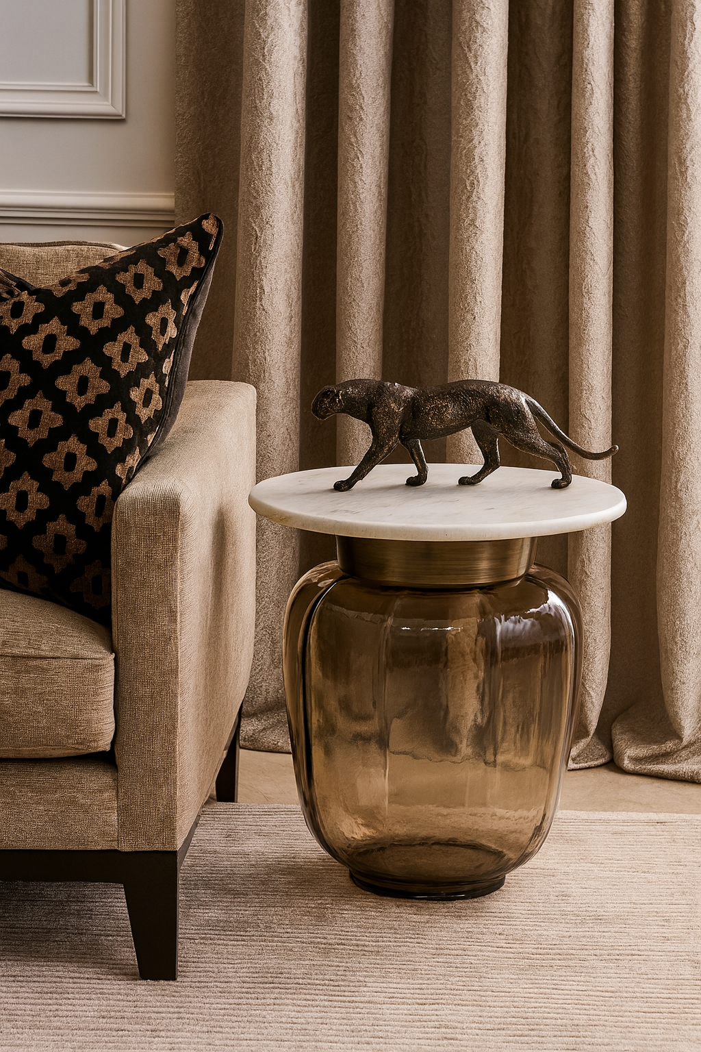 Luna Smoked Glass & Marble Side Table