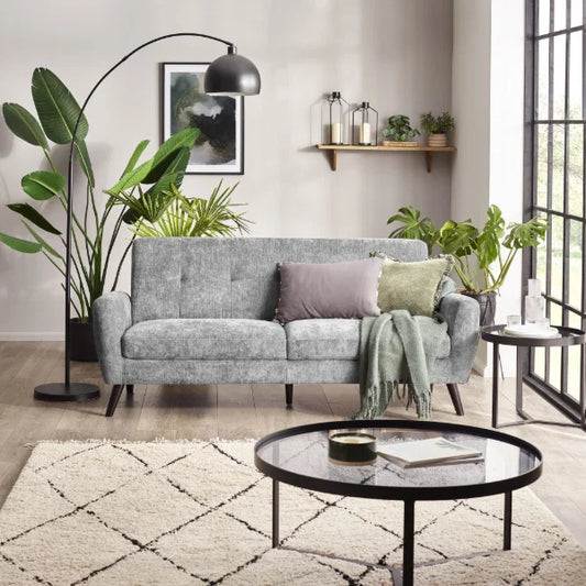 Parker 3 Seater contract sofa side angle showing full seat depth and arm profile in grey linen
