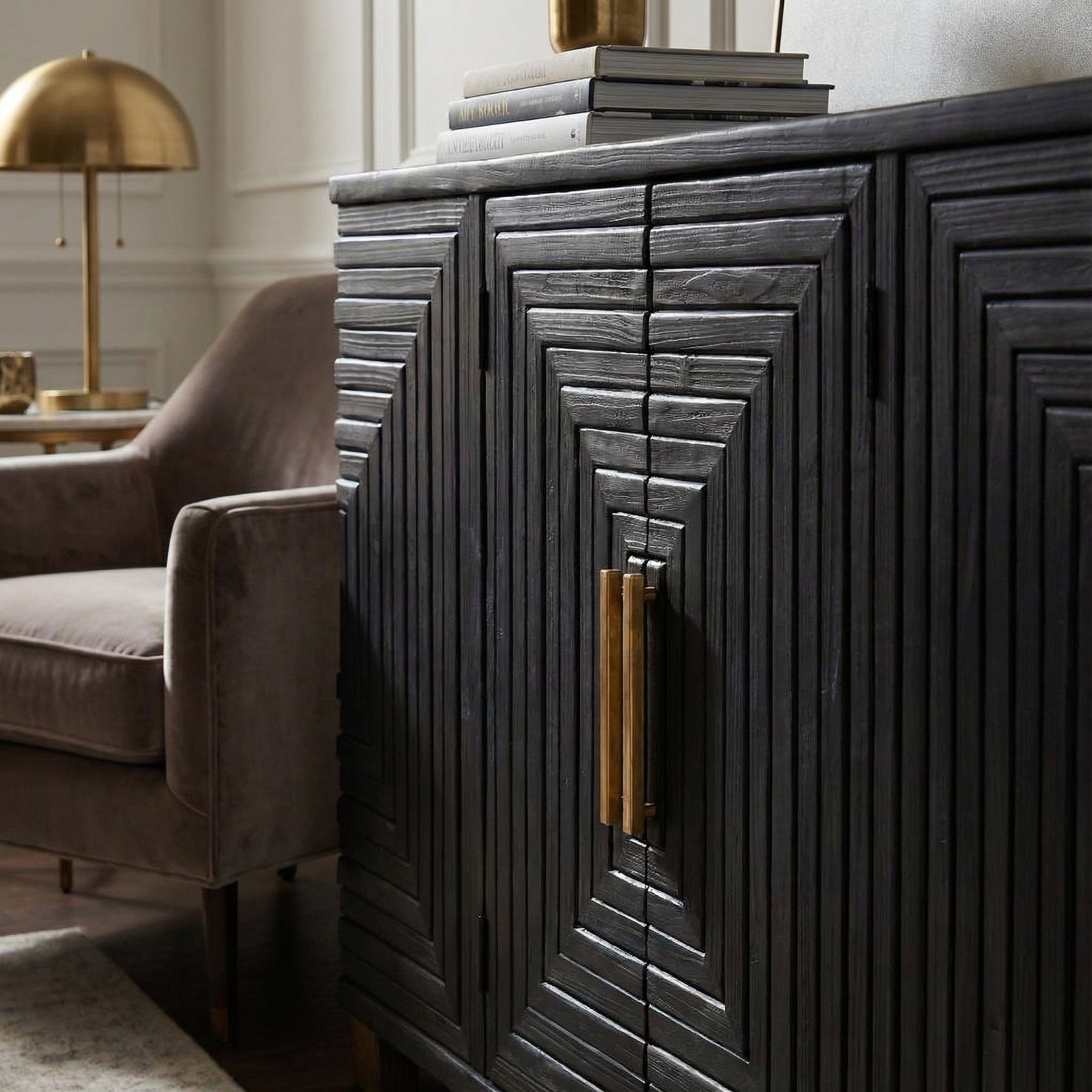 Art Deco Geometric Sideboard Cabinet – Black & Gold - Industrious Decor