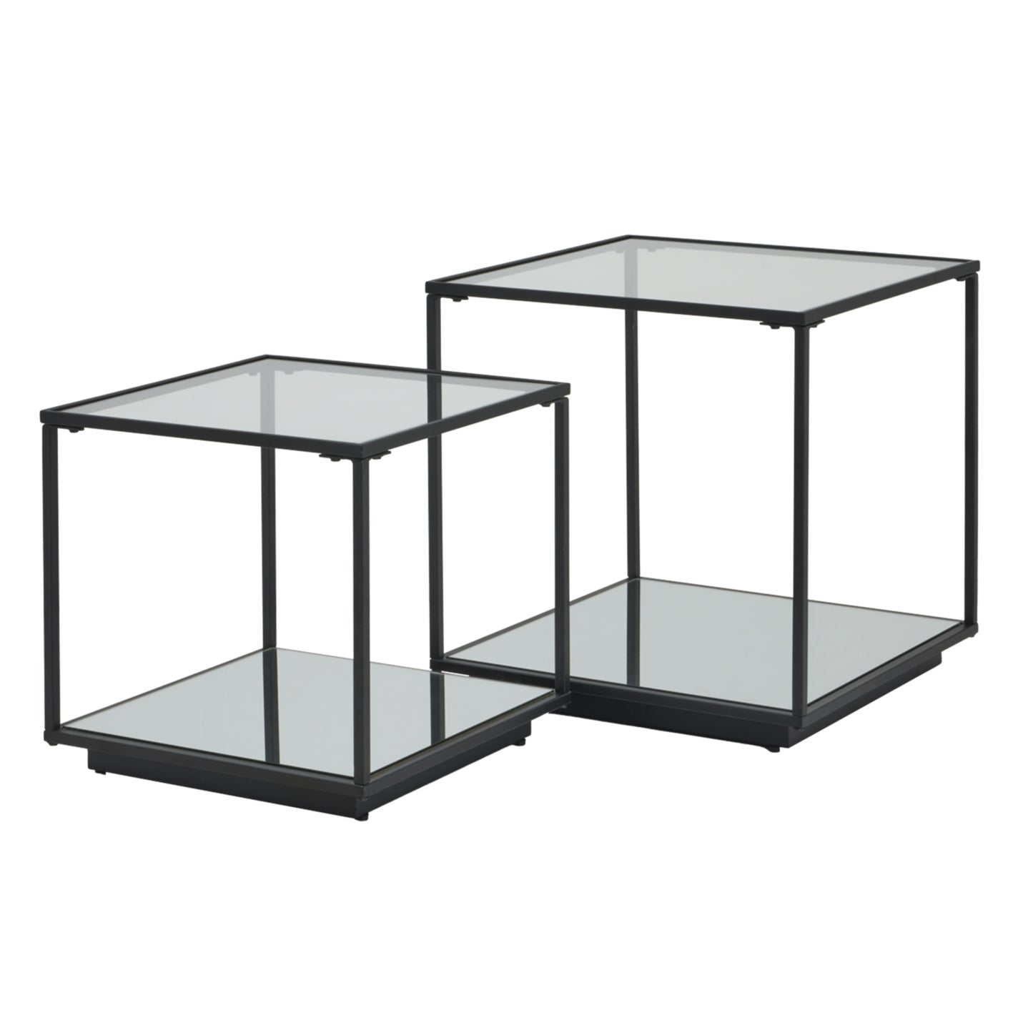 Luca Side Table Set of 2 - Black Metal with Glass Top - Industrious Decor