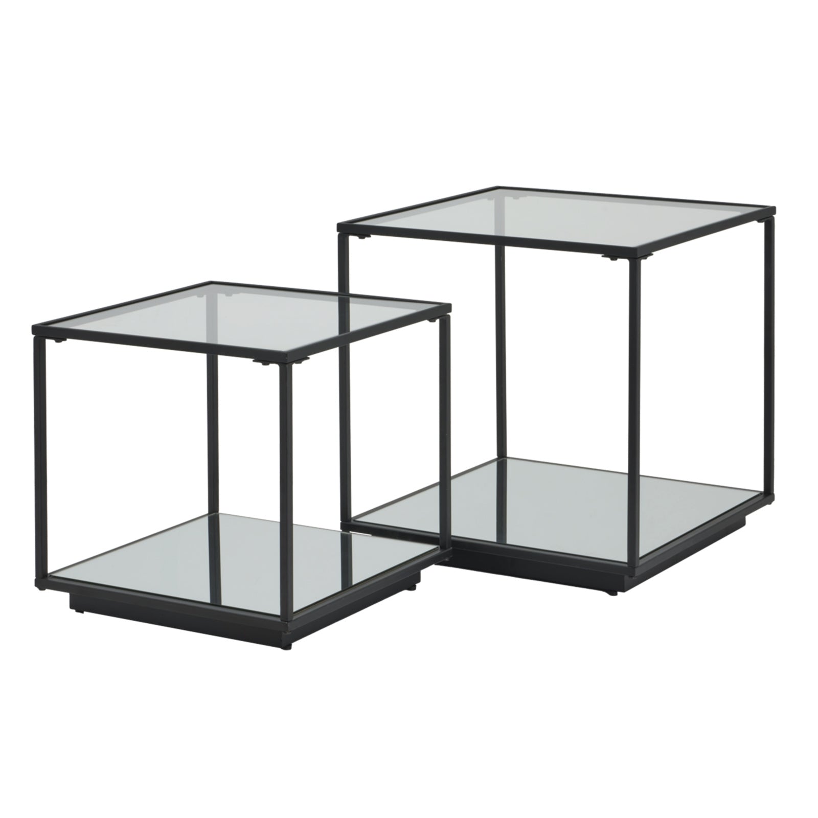 Luca Side Table Set of 2 - Black Metal with Glass Top - Industrious Decor